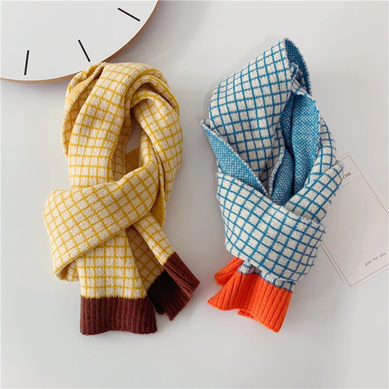 Kids Scarf Autumn Korean Version Children&#39;s Knitted Lattice Baby Bib Wool Knitting Winter Warm Girls Boys Scarves
