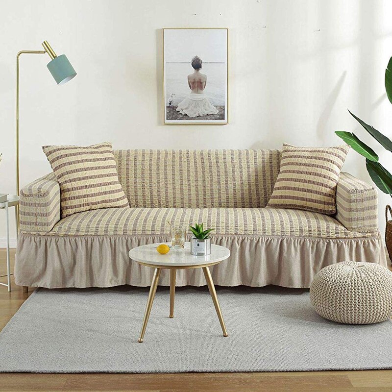 1 stk europæisk elastisk stræk sofaovertræk med nederdel fuldt betræk sofa skridsikker møbelovertræk til stueindretning: Beige / 1 sæde