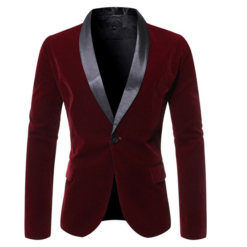 Winter Corduroy Suit Blazer Men England Style Lapel Slim One Button Jacket High Grade Solid Color Business Casual Coats: Wine Red Blazer / M