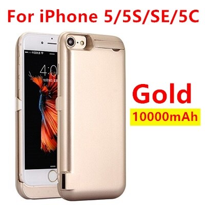 10000mah Power Bank Case dla iPhone 6 6s 7 plus case ładowarka Case dla iPhone 5 SE 5S 5SE 5C ładowanie Powerbank Case: Gold 5 5S SE 5C