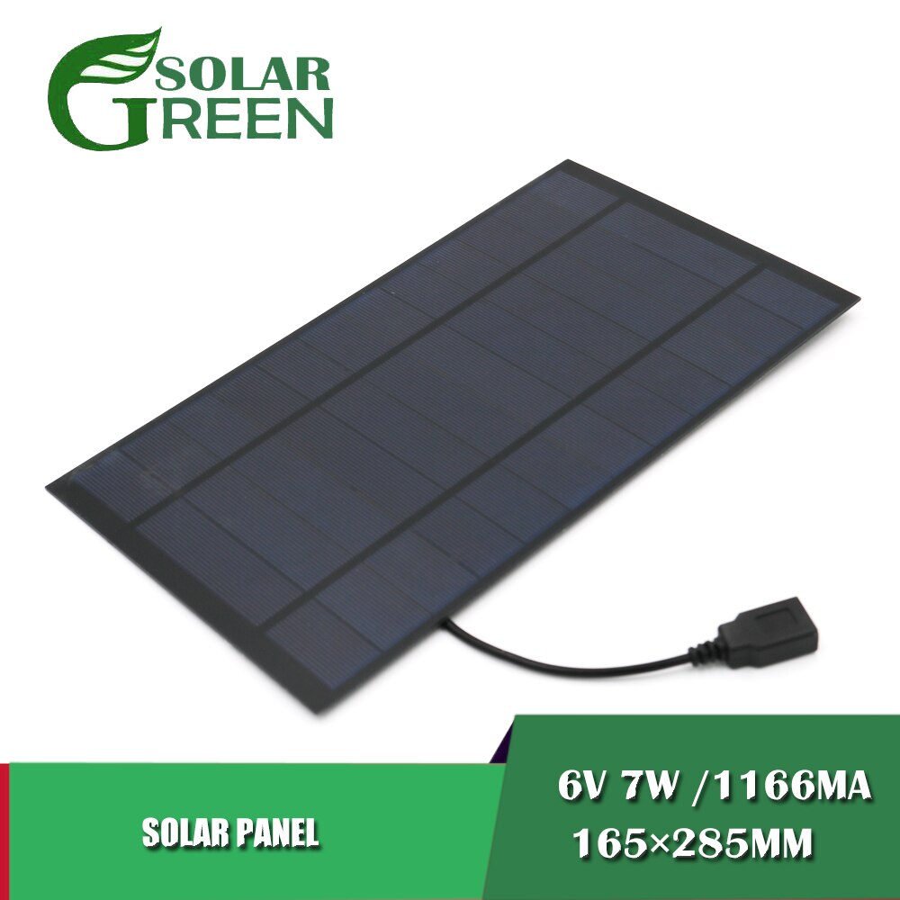 6V 7W Output USB Solar Cell 6V Charge Regulators Solar Panel Outdoor Battery Charger USB Female Port