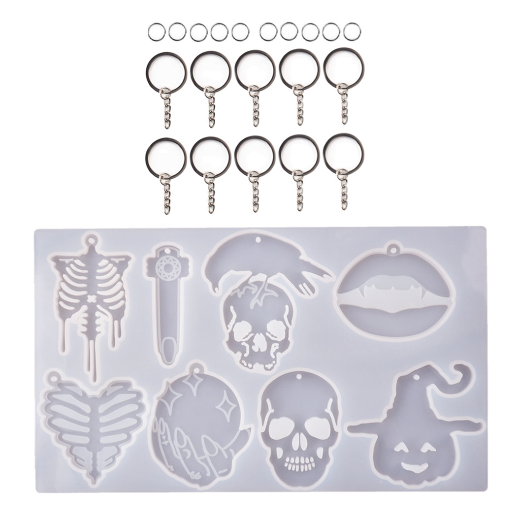 1pcs Halloween Keychain Molds Skull Resin Silicone Mold DIY Skeleton Necklace Pendant Crafts Polymer Clay Mold for Epoxy Resin