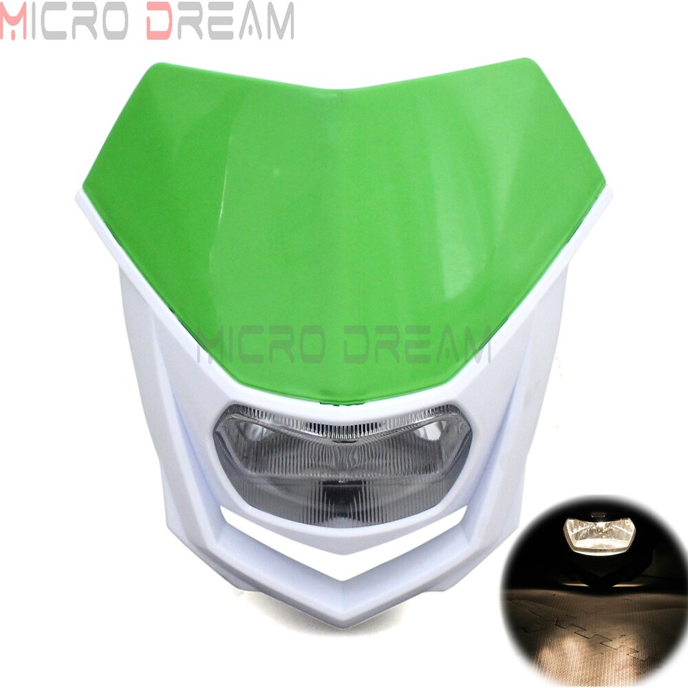 Motocross Dirt Bike Offroad Enduro H4 Headlight Universal 12V 35w Motorcycle Headlamp Mask for Honda Yamaha Suzuki CRF WRF DR YZ: Green White