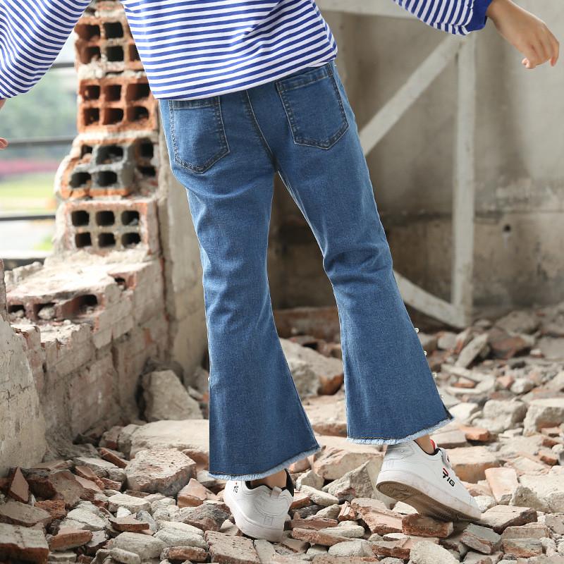 Barn jente pearls dongeribukse tenåring jente elastisk flared jeans bukse barneklær fritidsklær legging  q859