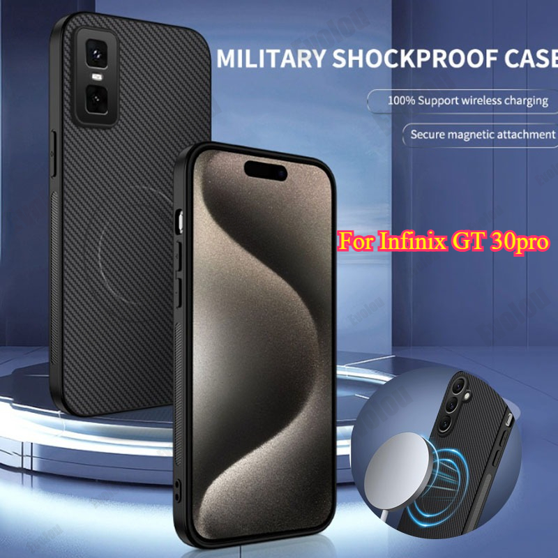 Funda para Infinix GT 30 Pro 5G, funda trasera de silicona de cuero a rayas de fibra de lujo para MagSafe, funda magnética para Infinix GT 20pro