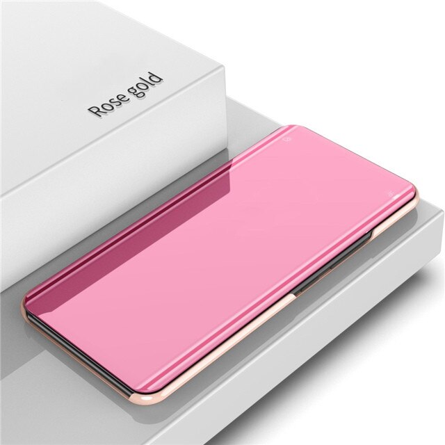 Mirror Flip Case For Huawei P Smart Phone Case Plating Leather Stand Cover For Huawei Y7A Shockproof: For P Smart 2021 / Rose gold