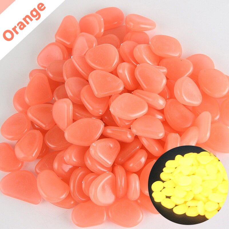 50PCS/lot Glow in the dark pebbles for garden decoration patio luminous stones for aquarium garden ornaments Fish Tank rock: Orange