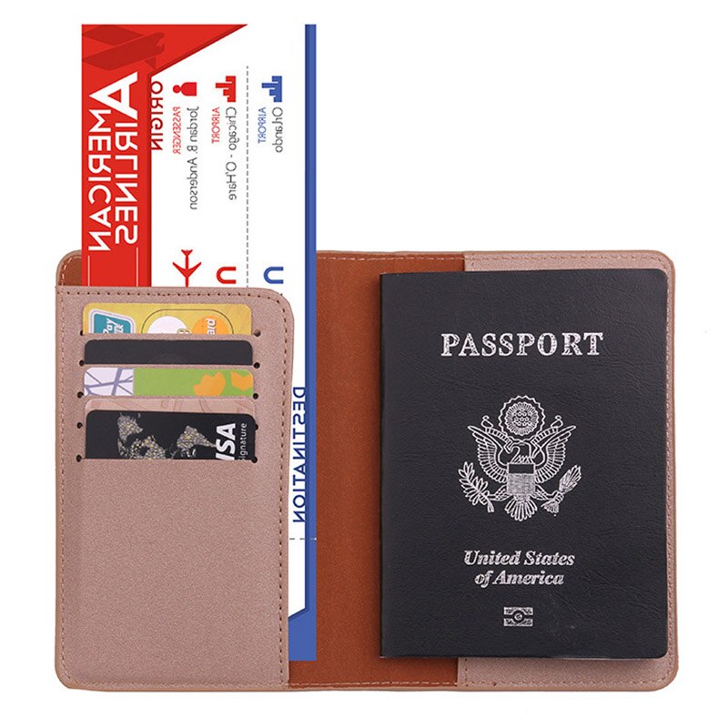 PU Lederen Paspoorthouder Reizen Accessoires Vrouwen Paspoort Cover Organizer Busines Credit Id-kaart Portemonnee: Khaki