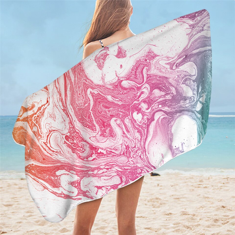 Beddingoutlet marmeren luxe badhanddoek regenboog microvezel strandlaken rotssteen trendy picknickmat 75 x 150 kleurrijke dunne deken: 3