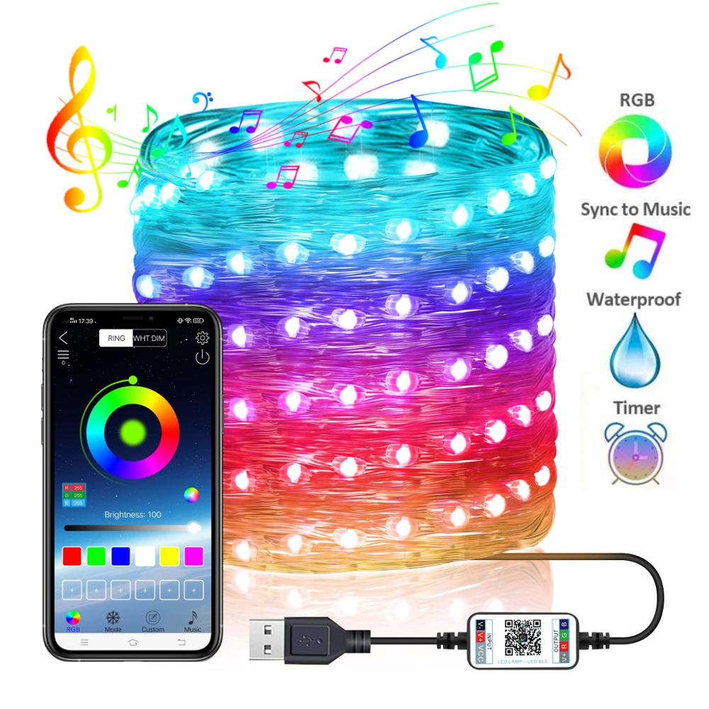 Bluetooth Smart home App Control 10/15/20M Fairy lights phone Remote Control USB LED Copper Wire String lamp Garland Smart Lamp