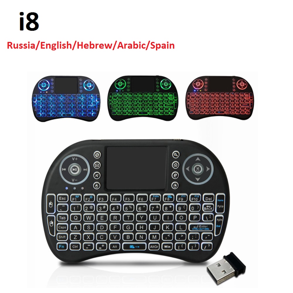 I8 Kleurrijke Mini Toetsenbord 2.4 Ghz Draadloze Toetsenbord Voor PS4/Tv/Pc Met Engels/Russisch/Spanje/Hebreeuws Layout Air Mouse Toetsenborden