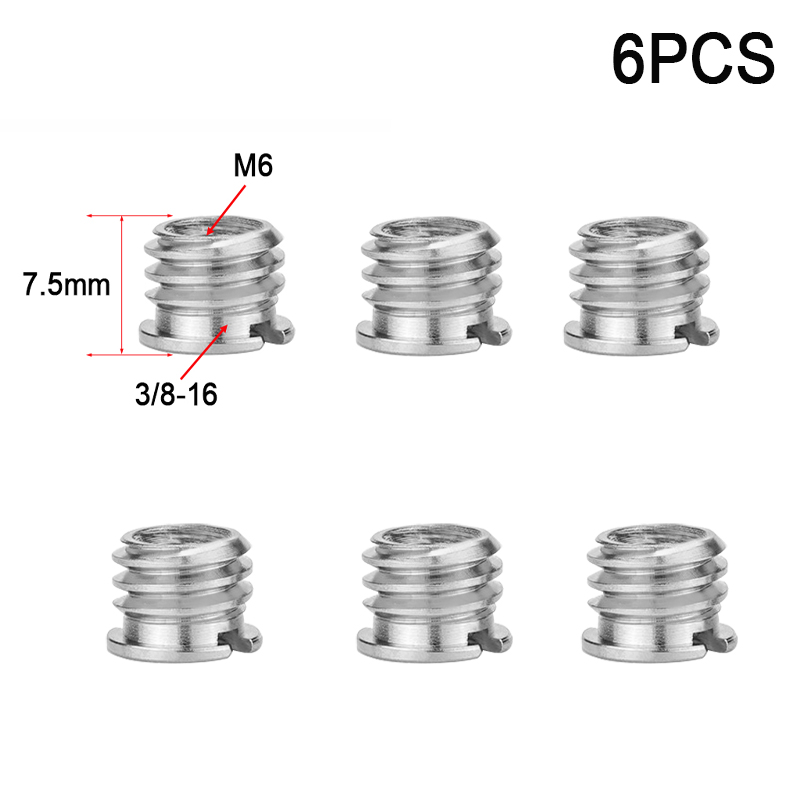 6 uds tuerca de tornillo de cámara M6 1/4 a 3/8-16 pulgadas tornillo de conversión cabeza de bola adaptador de montaje de tornillo de liberación rápida para monopié de cámara DSLR: Negro