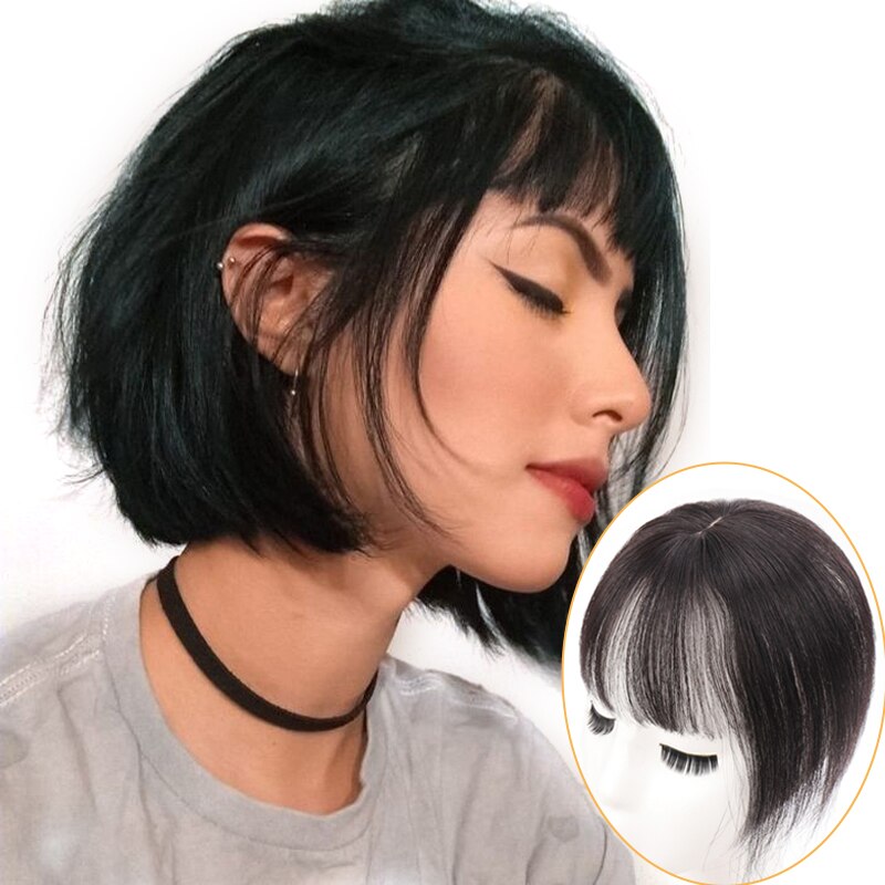 AOSI, flequillo de aire 3D, negro, marrón con cuernos, síntesis resistente al calor, Clip Invisible sin costuras en la extensión del cabello para mujeres y niñas