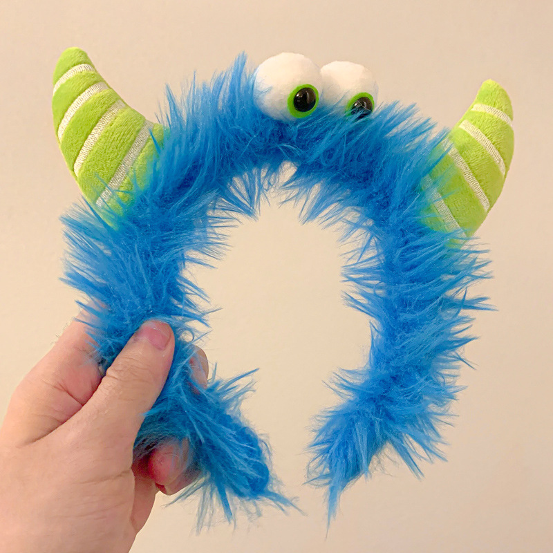 Diademas de felpa divertidas y bonitas, diadema para lavado de cara de pequeño monstruo, bandas antideslizantes para el cabello para mujer, accesorios para el cabello para niña: royal blue