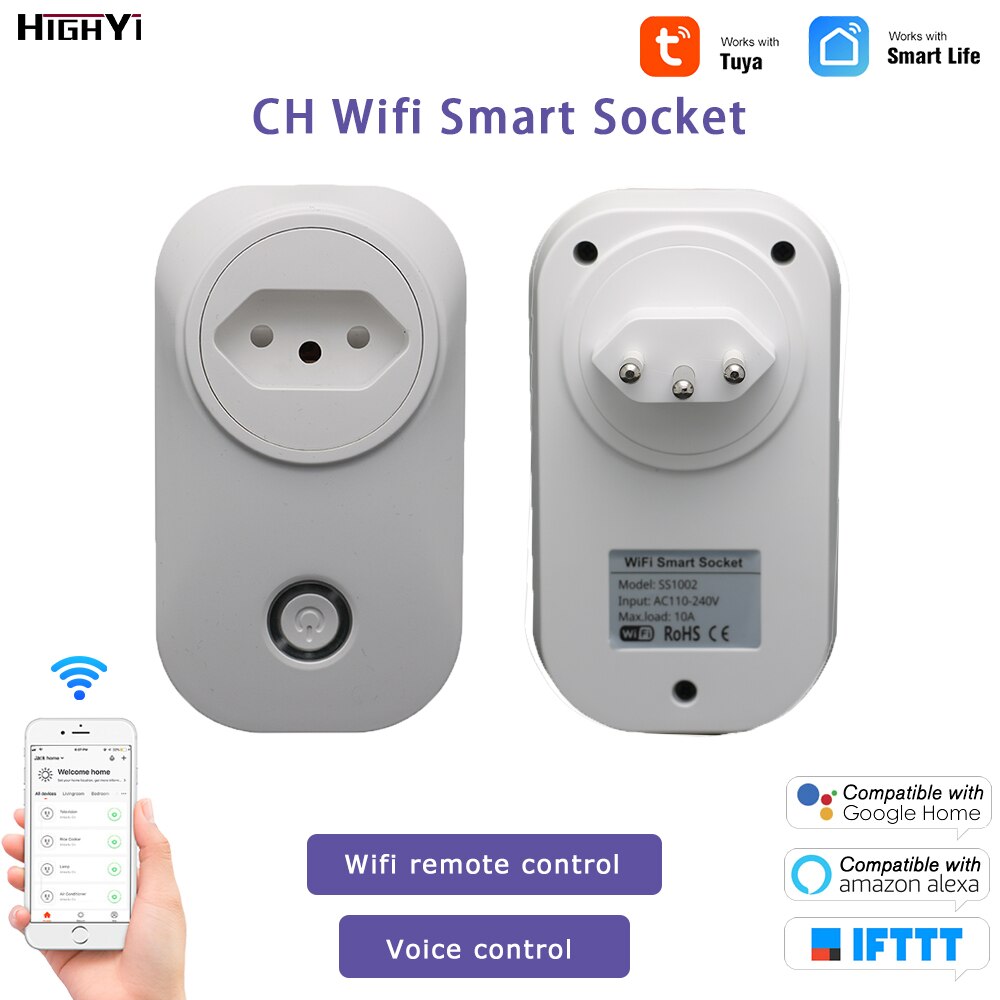 10A CH Smart WiFi Plug Remote Voice Control Power Monitor Socket Outlet Adaptor Timing work with Alexa Google Home Tuya