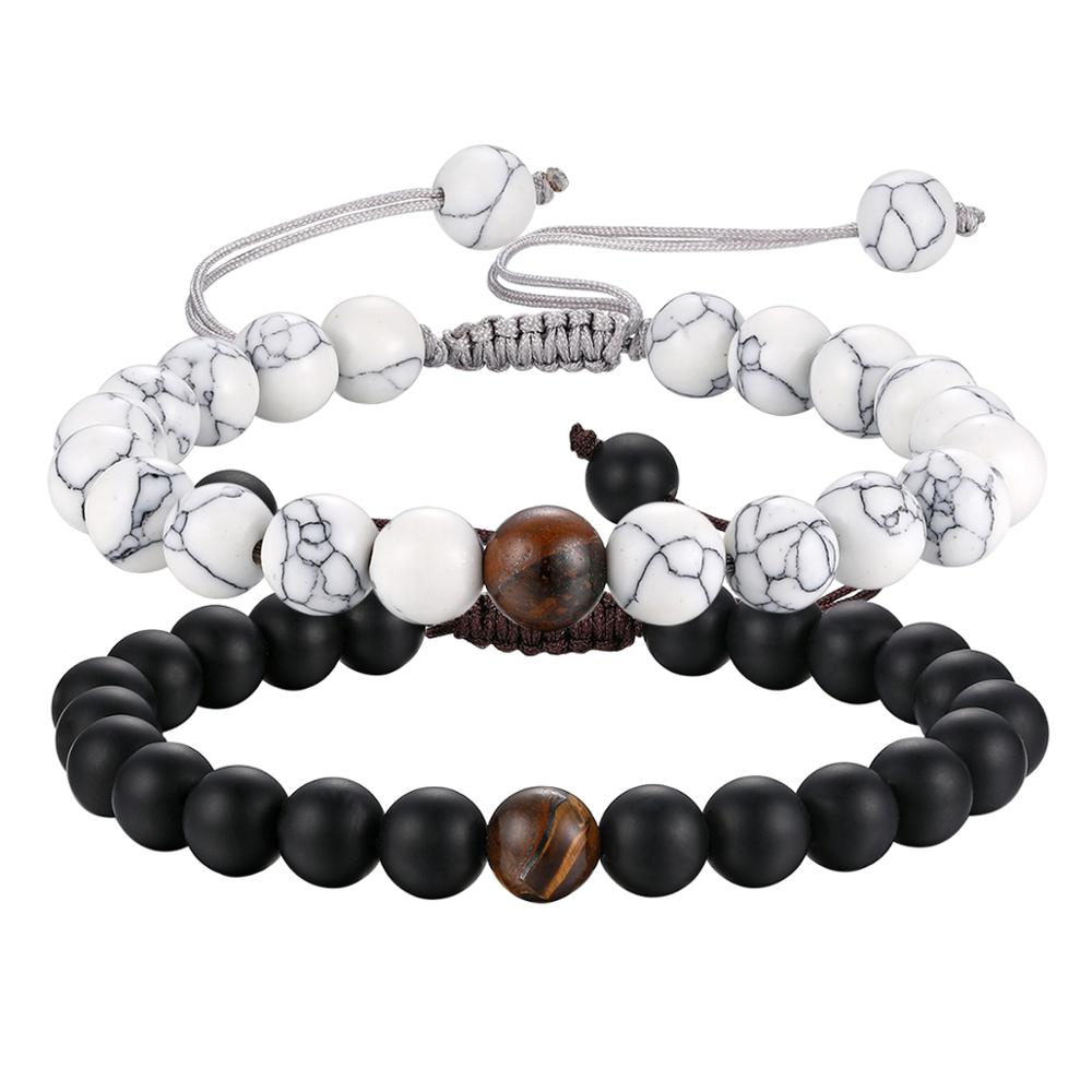 BONISKISS Paare Abstand Armbinde Hand-gewebte Perlen Paar Armbinde für Männer Frauen Einstellbare Charme Strang Schmuck