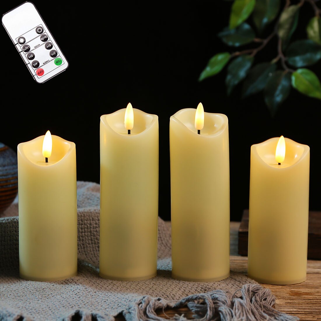 Pack of 2/3/4 Flickering Warm White Light LED Flameless Candles With Remote Control,AA Battery Operated Tall Church Candles