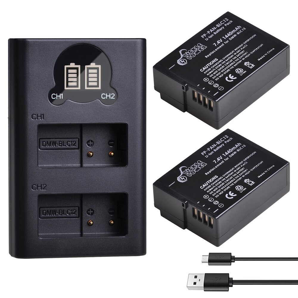 1440mAh DMW-BLC12PP BLC12E DMW-BLC12 Batteria & LED Dual Caricabatterie per Panasonic Lumix DMC DMC FZ1000 FZ200 FZ300 G85 G5 G6 g7 GH2 GX8.: Charger and 2Battery