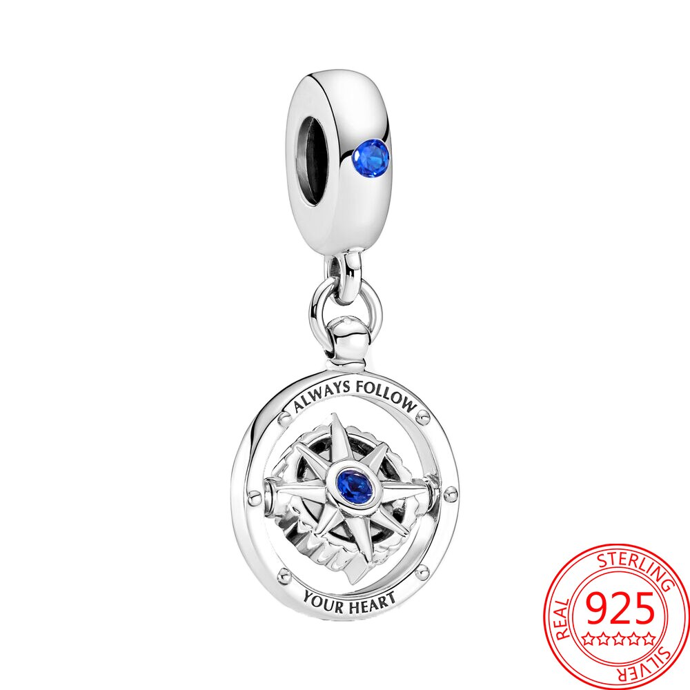 Luksus 925 sølv spinning kompas charm fit pan armbånd 925 sterling sølv charms til piger gør-det-selv vedhæng smykker