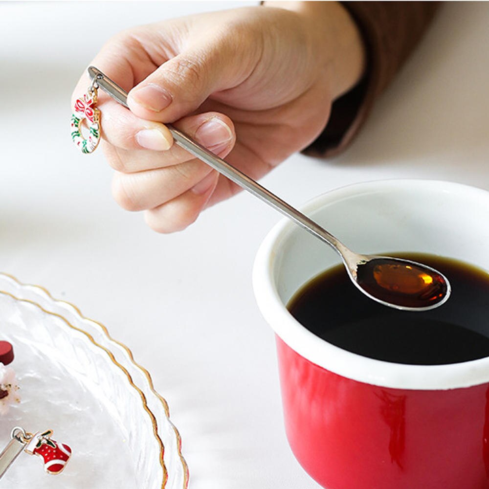 Jul bestik sæt 6 stk rustfrit stål xmas skeer med pakning kasse skåret snemænd stil kaffe te dessert scoop drink