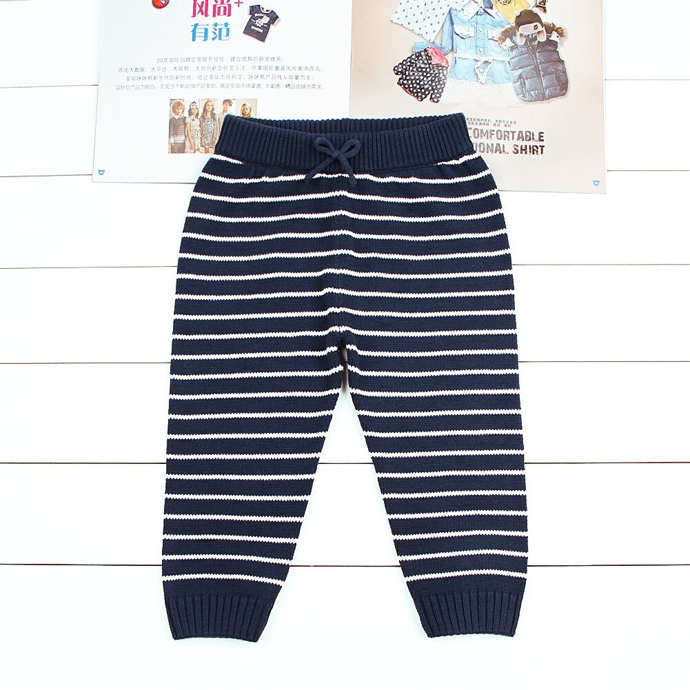 Autumn Kids Boys and Girls Stripe Knit Pants: navy / 120
