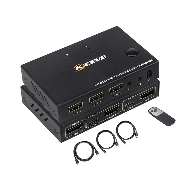 HDMI 2-Port KVM Switch 2 Groups of HD Video Sources and USB Free Switching Adaptive Edid/Hdcp Decryption