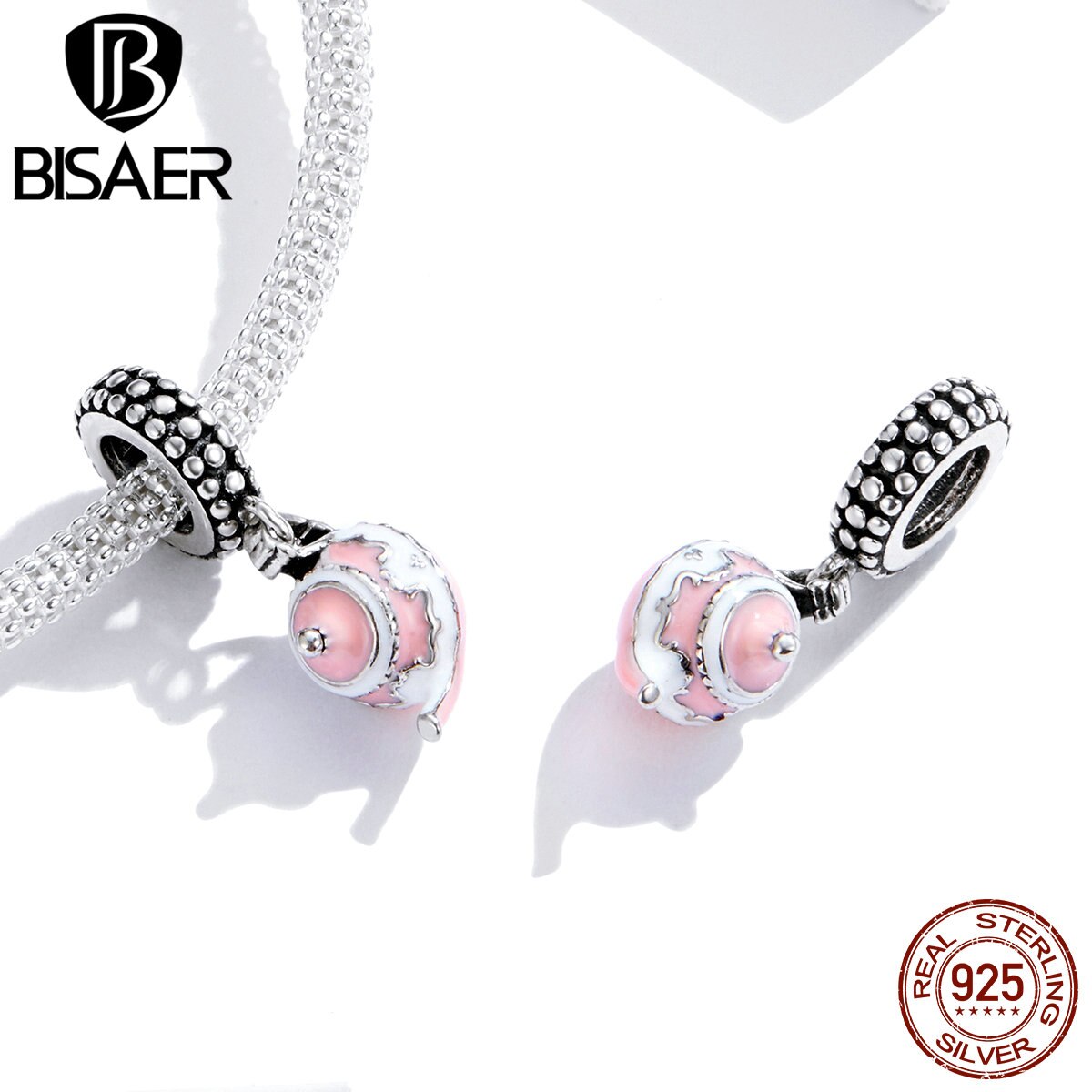 BISAER Nachmittag Tee Serie Reize 925 Sterling silber Cupcake Teekanne Lutscher Perlen Anhänger passen Original Armbänder Schmuck