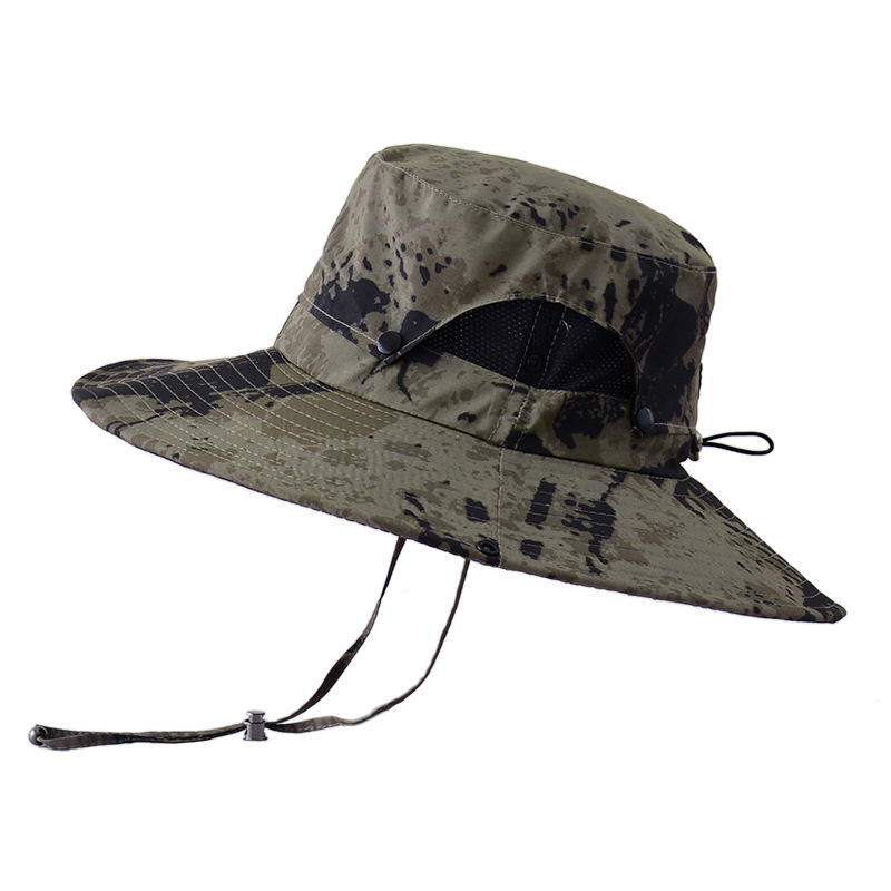 Outdoor Summer Fishing Hats Men Anti-UV Sunshade Breathable Hiking Beach Bucket Hat Male Fisherman Waterproof Quick Dry Cap: Khaki