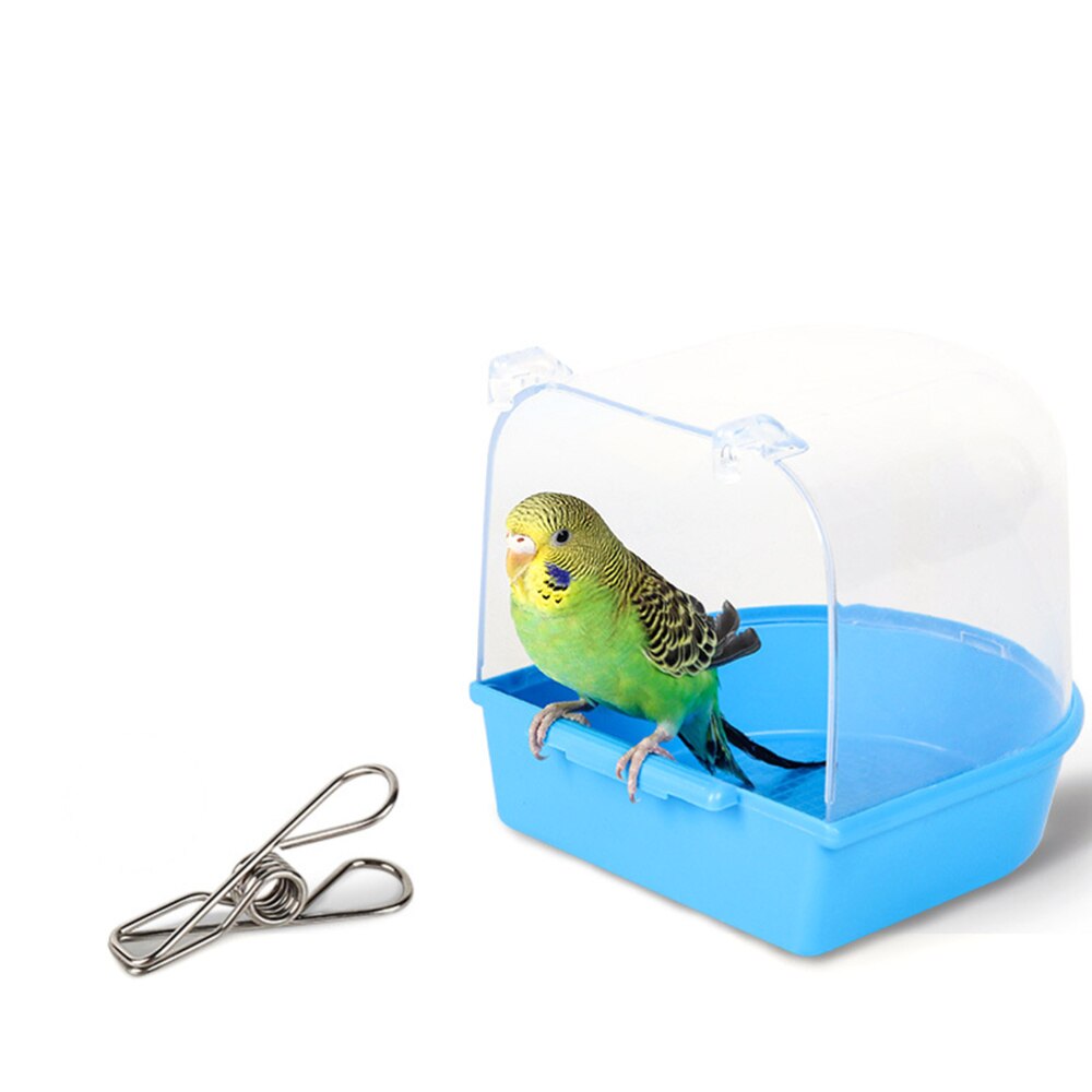 1pc Caged Bird Bath Multi Cage Bird Bath Covered for Small Brids Canary Budgies Parrot (Light Blue)