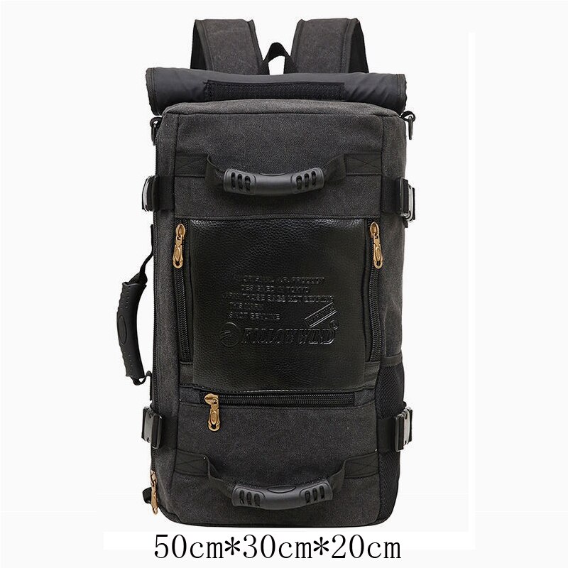 Grande capacidade dos homens mochila saco de viagem esportes casuais lona mochilas para o sexo masculino mutifunctional para fora da porta sacos escola pacote: Preto