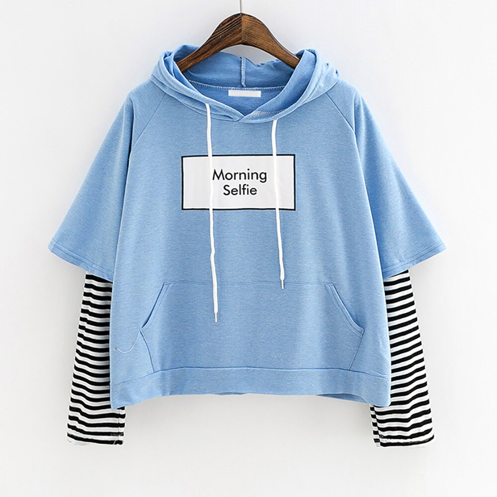 Kpop efterår kvinder sweatshirt stribet ærme patchwork afslappet hættetrøjer bomuld forår kpop harajuku exo tøj s-xl