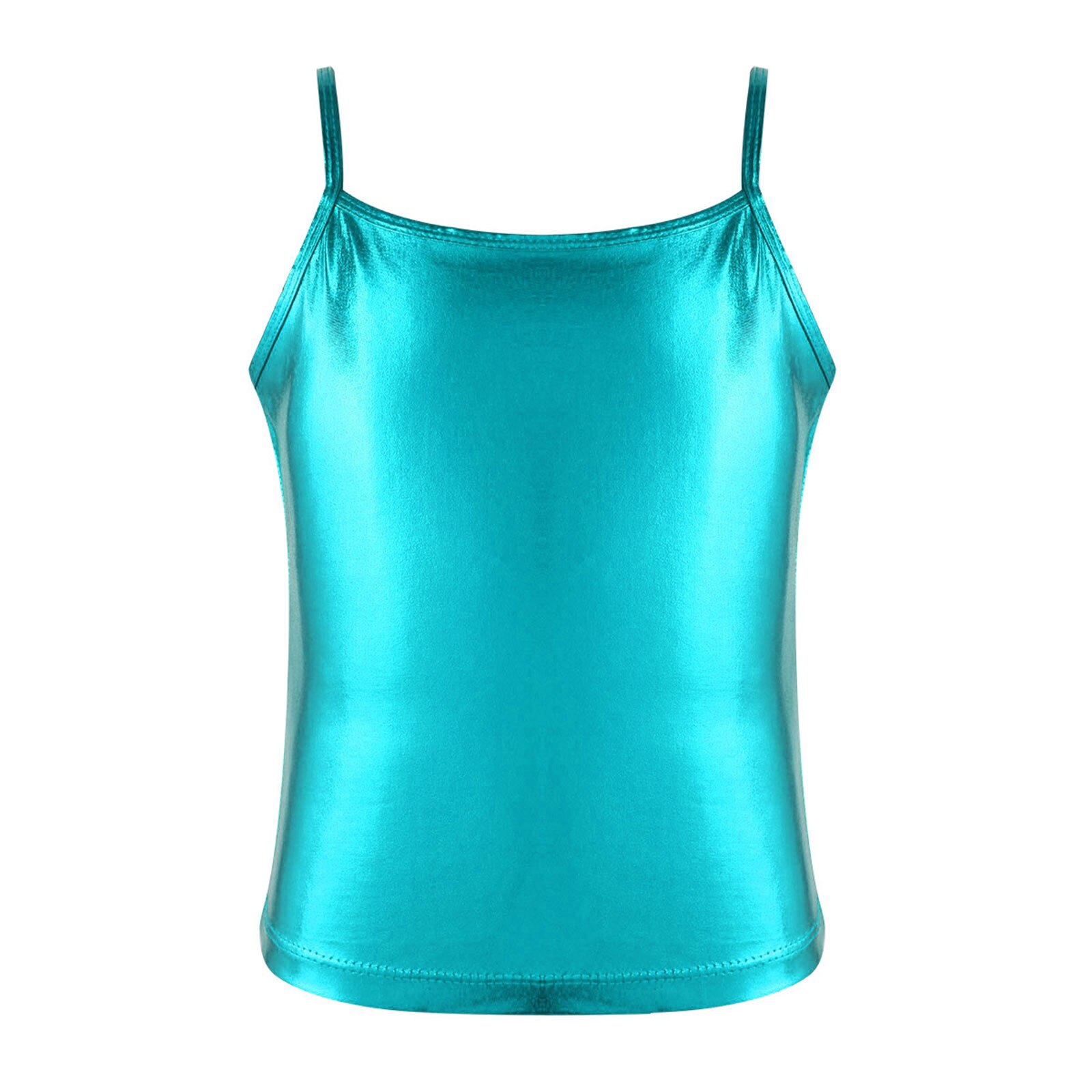 Camiseta sin mangas con tirantes finos para niños y niñas, Top metálico brillante para baile, ropa de baile, camisola de Ballet Gymanastics: 6 / Lake Blue