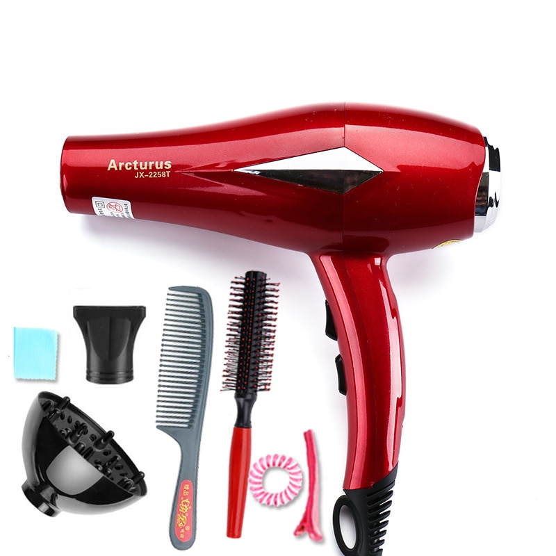 Föhn met laag geluidsniveau, snelle föhn, cool shot-knop, ionische föhn met concentratormondstuk, cola rood, jx -2258t