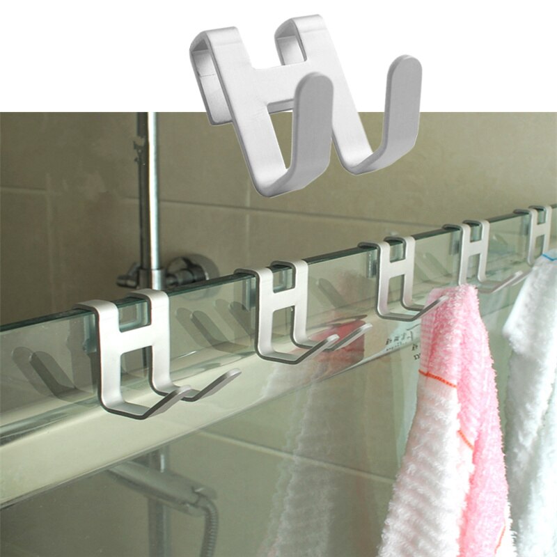 Ruimte Aluminium Douche Glazen Deur Haken H Vorm Opknoping Haak Badkamer Keuken Opbergrek Handdoek Servies Gratis Punch Hanger