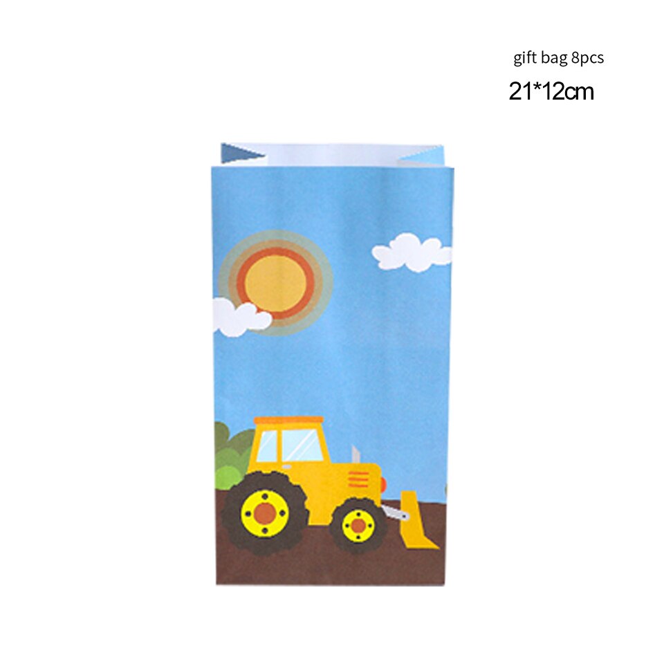 1set Carton Construction Pelle Bulldozer Jetable Vaisselle Assiettes En Papier Tasses pour garçon Joyeux Anniversaire Fête Décoration D&#39;approvisionnement: 8pcs bags