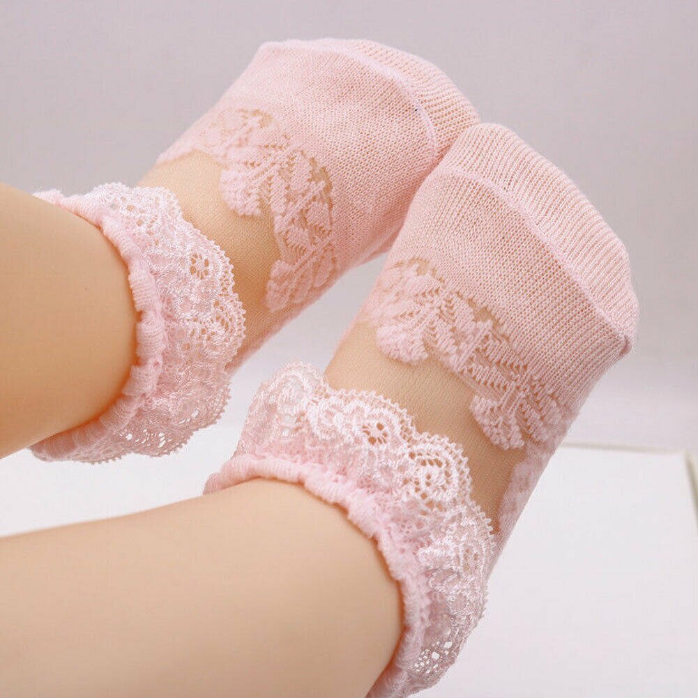 Blonde piger baby prinsesse børn ankelstrømper frilly spædbarn pige småbørn pink hvid blonde blomster korte sokker: Lyserød / 3t