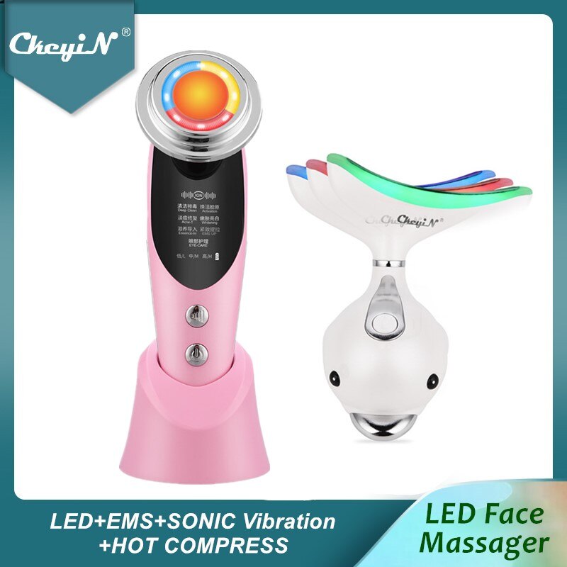 CkeyiN EMS Face Massager LED Light Ionic Sonic Facial Machine Compress Wrinkle Removal Skin Tightening+ Neck Lift Massager48