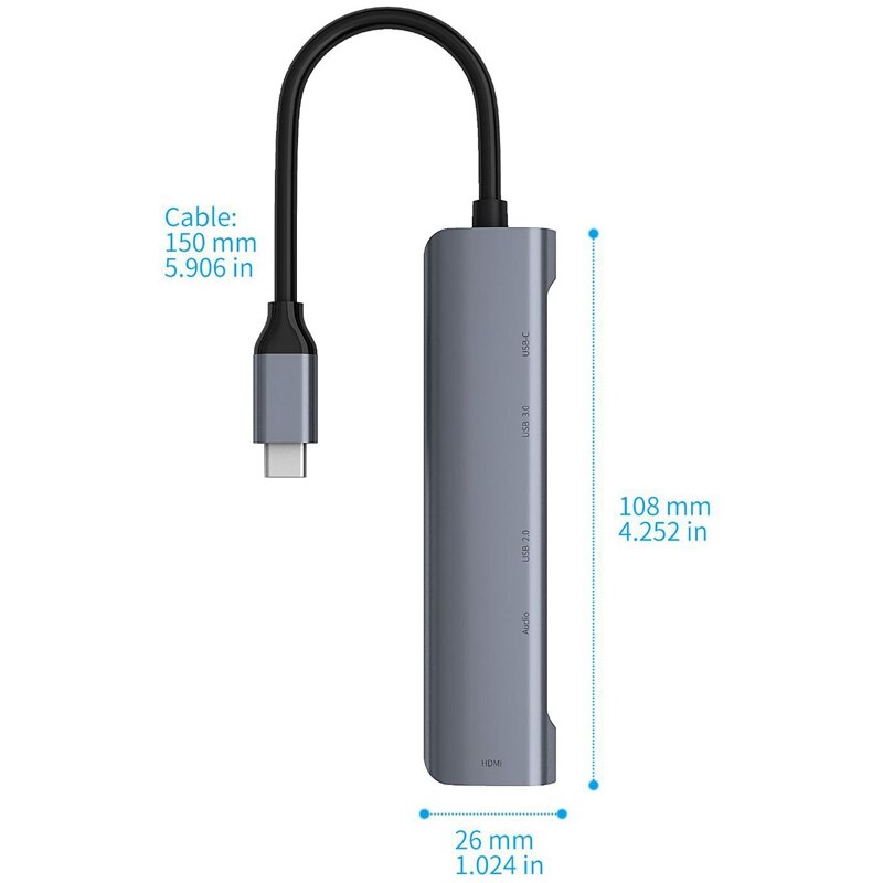 Usb c hub 5 in1 converter adapter met 4k hdmi usb c usb 3.0 -poorten  pd 60w oplaad-o-aansluiting voor pc pro