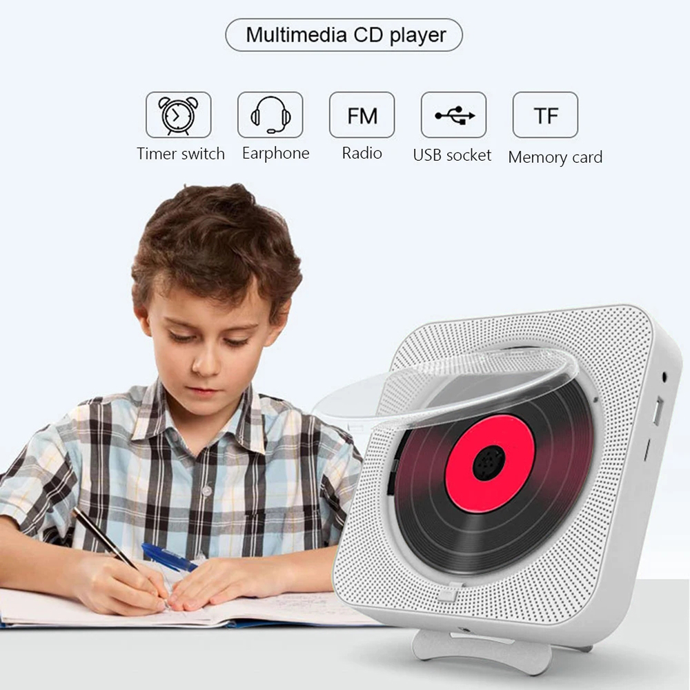 Lettore CD portatile Bluetooth Altoparlante LED Schermo a parete Lettore musicale FM Radio 3.5mm stereo CD con telecomando