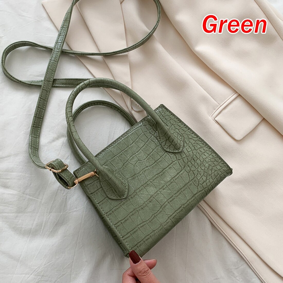 Sac à main en Faux cuir pour femmes, sac à bandoulière tendance tendance , petit sac à épaule classique motif Crocodile fermeture éclair, bourse solide: 5