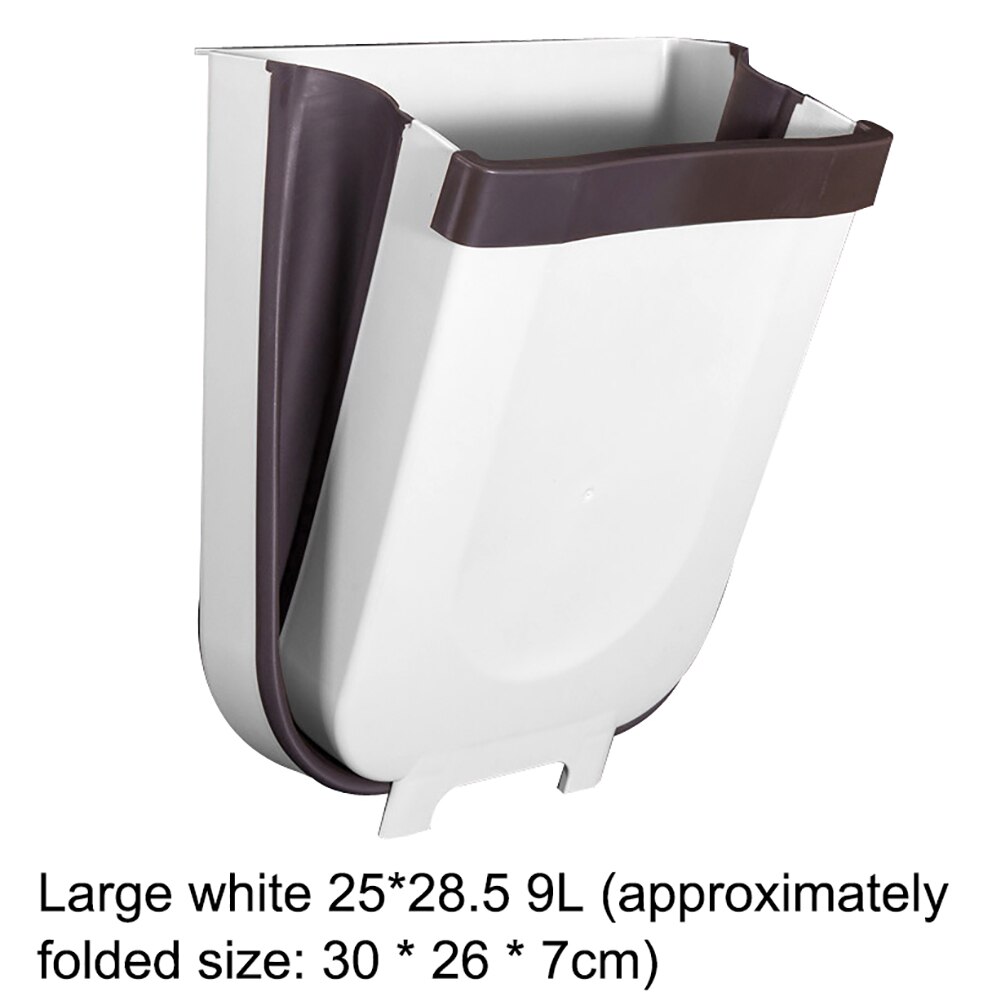 Kitchen Cabinet Garbage Door Hanging Can Wall Mounted Trash Bin Car Room Toilet Waste Storage Folding Trash Can: White L 