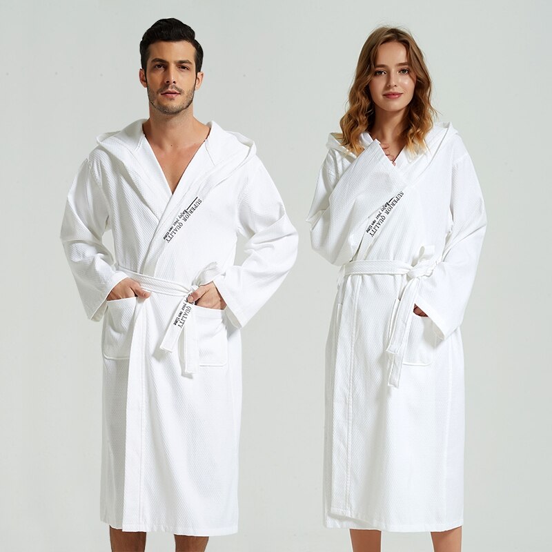Bomull badekåpe vaffel morgenkåpe unisex menn fast nattøy salong badekåpe bruden peignoir nattkjoler elskere kapper