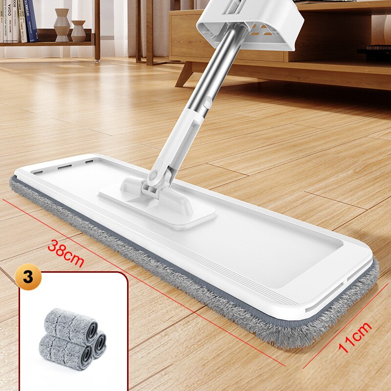 Squeeze Mop Free Hand Washing Microfiber Floor Mops 360 Degree Rotating Head Bathroom Kitchen Cleaner Household Cleaning Tools: 38cm 1mop 3pads