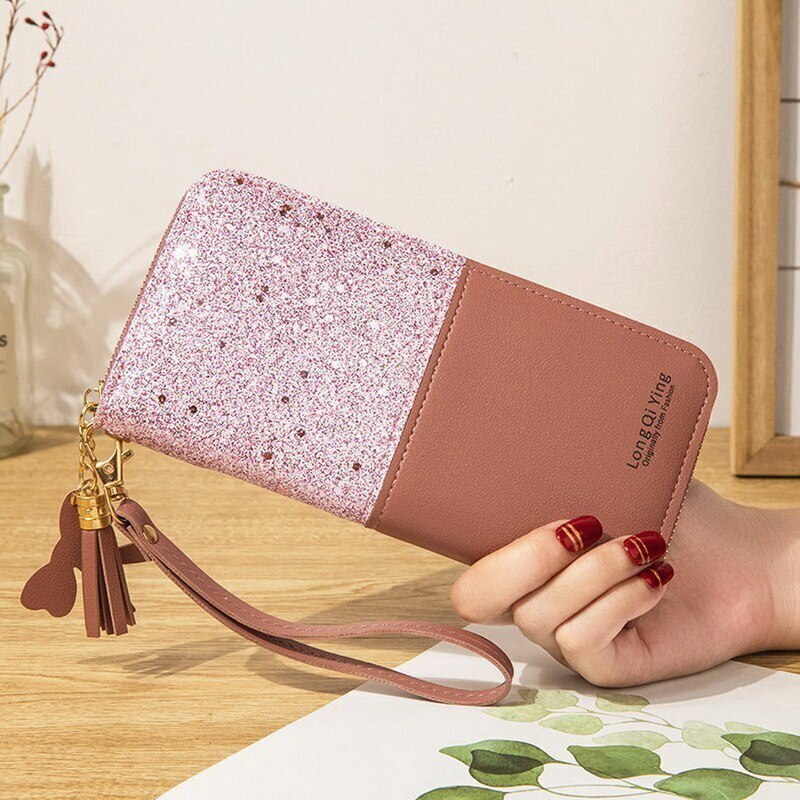 Puimentiua pailletten-Patchwork-glitzergeldbörse für damen, lange geldbörse aus pu-leder, münzfach, damengeldbörsen, mädchengeldbörsen: 6