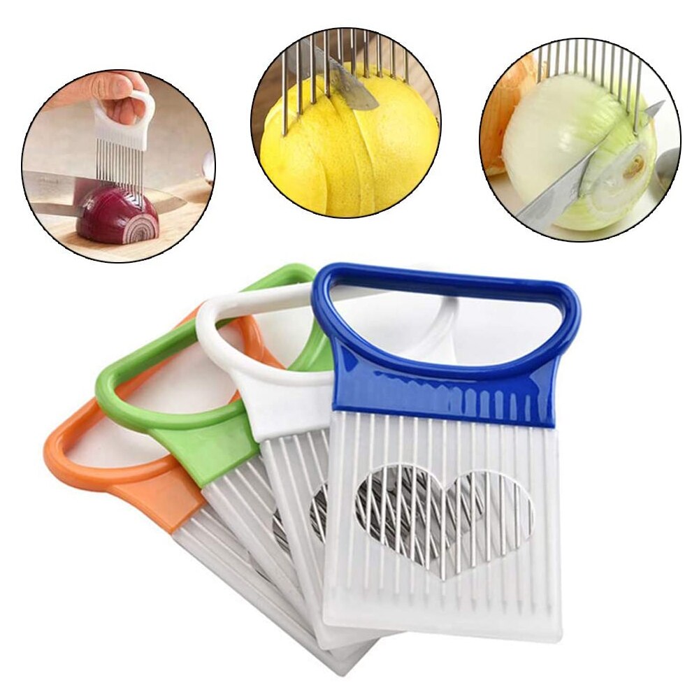 Kitchen Gadgets Stainless Steel Onion Holder Slicer Onion Slicer Tomato Vegetables Safe Fork Vegetables Slicing Cutting Tools