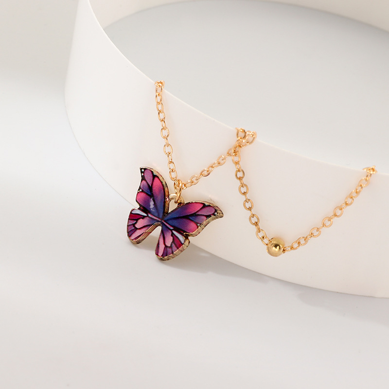 Luxury European Women Butterfly Pendant Necklaces Female Colorful Rhinestone Gold Chain Simple Choker Necklace Jewelry For Girls