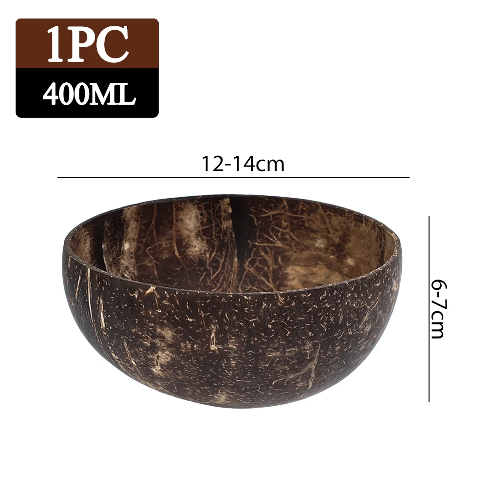 Cuenco de coco Natural para cena, vajilla de madera hecha a mano, cuchara de madera para postre, ensalada de frutas, mezcla de arroz, Ramen, 550/400/300Ml: Gris