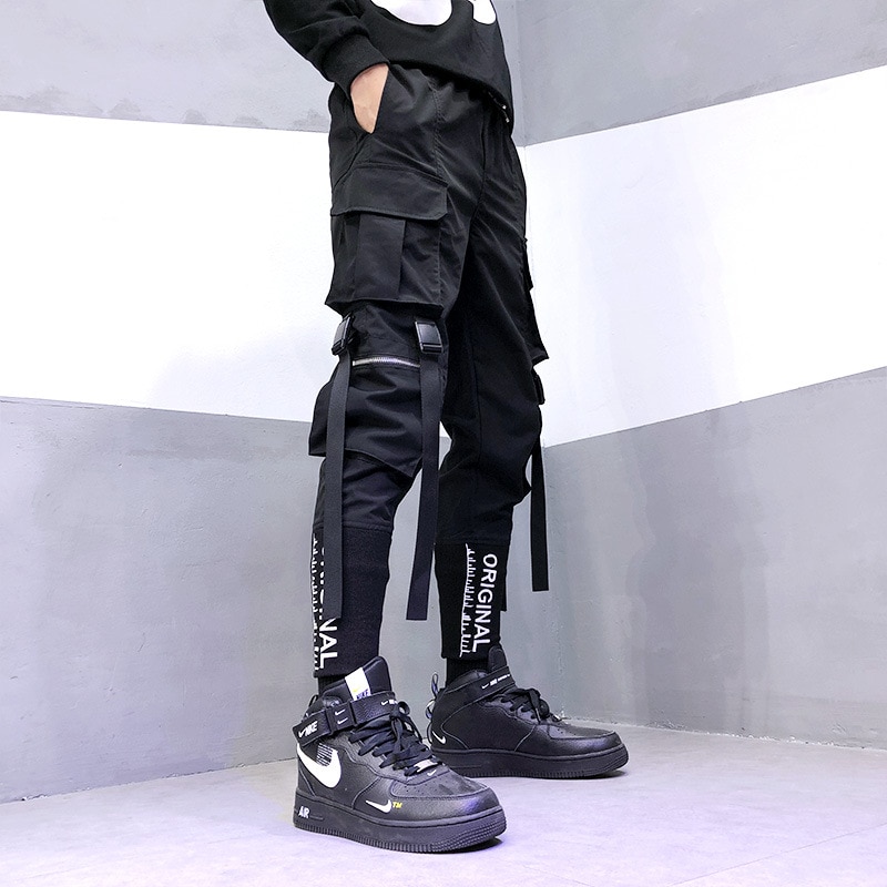 Stijlvolle Japanse Mode Harajuku Hiphop Heren Broek Streetwear Cargo Broek Voor Heren Lint Zakken Joggers Techwear Herenbroek