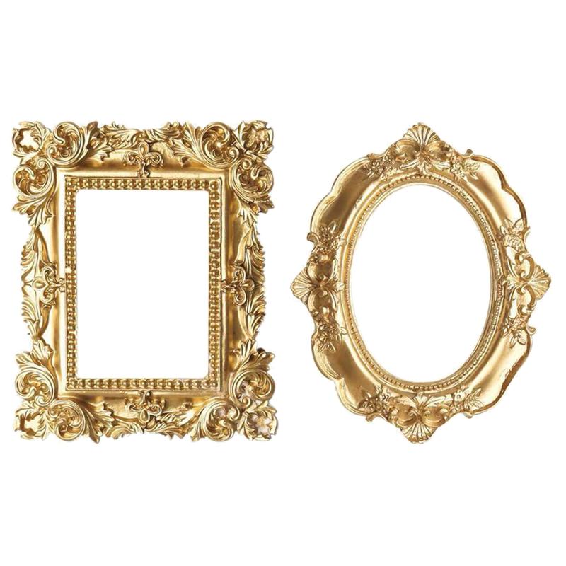 Retro Rectangle Resin Picture Frame Golden Mini Photo Frame Desktop Ornament Jewelry Display Frame for Bedroom