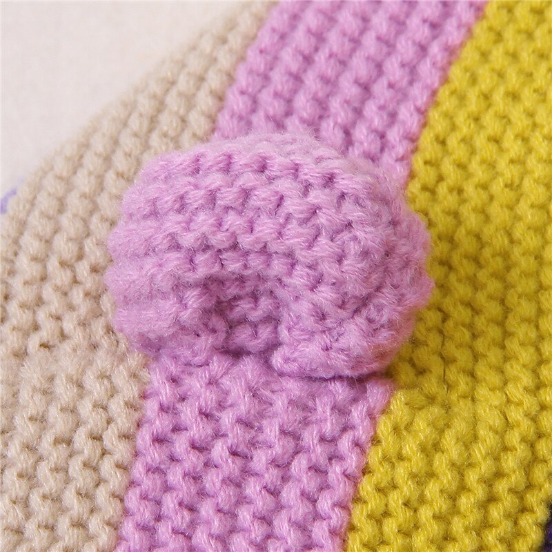 Kleinkind Baby Mädchen Herbst Winter zur Seite fahren Strickjacken Kleinkind Bunte Streifen Gestrickte Tasten Oberbekleidung warme Mantel